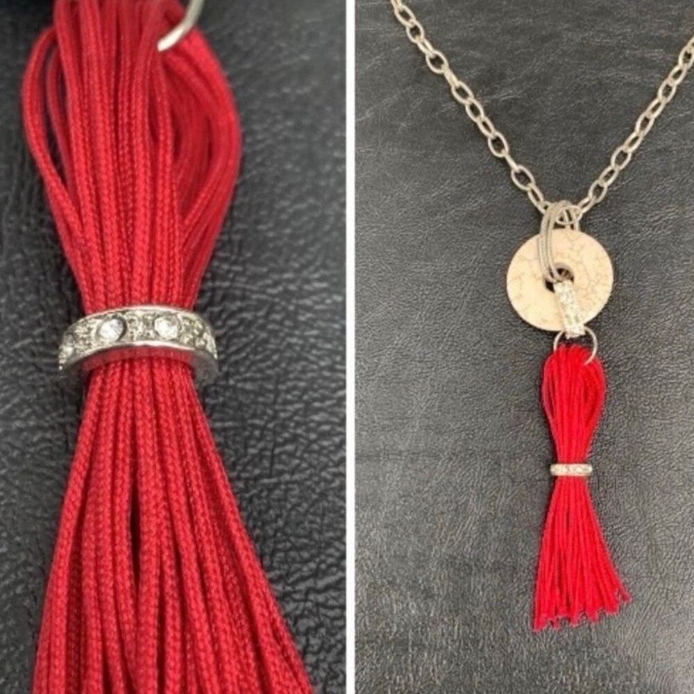 Silky Red Tassel Long Necklace